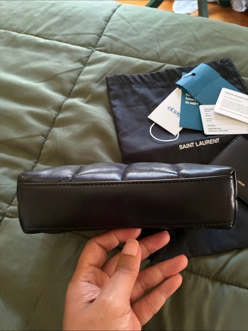 Saint Laurent Black Quilted Leather YSL Envelope Pouch with Gold Logo